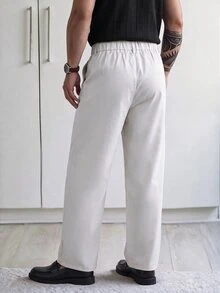 HUEFORM Men Solid Color Pleated Pocket Loose Casual Pants For Ceremony, Formal - White - View 2