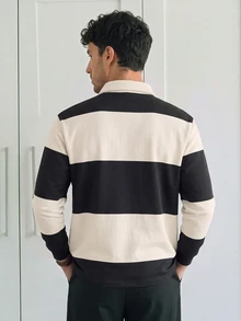 HUEFORM 男士休闲撞色纽扣半开襟长袖 Polo 衫，黑白条纹长袖衬衫，适合男士休闲长袖衬衫，适合日常休闲、周末旅行、户外活动、探险旅行、轻松的工作环境或半正式场合，也是送给男友/丈夫、周年纪念日或圣诞节的理想礼物。 - 杏色 - 查看 2
