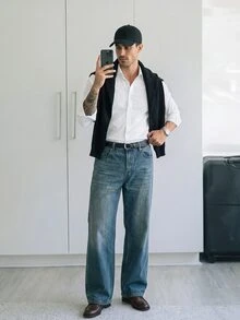 HUEFORM 男士商務休閒設計布料長袖襯衫，儀式、正式、老錢風 - 白色 - 查看 3
