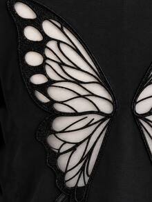 Collagica Collagica Women's Off-Shoulder Short Sleeve Butterfly Shaped Hollow Out Fashion Summer T-Shirt - Black - View 4