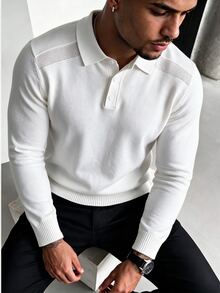 Manfinity Homme 男士素色休閒百搭日常穿著長袖針織衫 - 彩色 - 查看 1