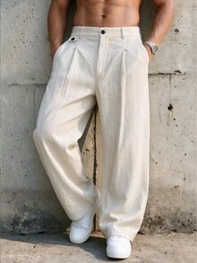 Marcello Vane Men's Pants, Essential For Outings Formal Evening Party, Ins Style, Glamorous Party, Street Mature, Loose Fit Pants White Autumn, Formal, Old Money - Apricot - View 3