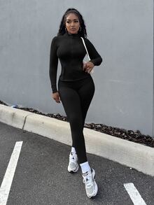 Alexandranx 女士常规版型休闲运动拉链飞行员夹克，春秋季女装外套 - 黑色 - 查看 6