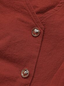 SHEIN LUNE 女士纯色V领无袖夏季宽松休闲连衣裙，带口袋 - 紅色 - 查看 4