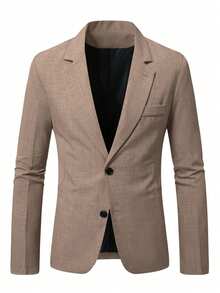 Manfinity Mode Men's Solid Khaki Double Breasted Suit Jacket,Autumn Business Casual Blazer For Wedding,Ceremony,Formal Work,Daily Leisure&Outdoor Activities - Khaki - View 4
