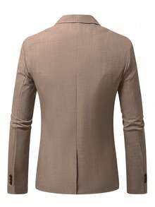 Manfinity Mode Men's Solid Khaki Double Breasted Suit Jacket,Autumn Business Casual Blazer For Wedding,Ceremony,Formal Work,Daily Leisure&Outdoor Activities - Khaki - View 2