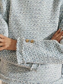 Arave French Elegant Two-Tone Coarse Wool Tweed Suit With Metal Zipper Decor, Broad Shoulder Top And Mini Skirt 2 Pieces Set Blue And White Fall - Blue - View 4