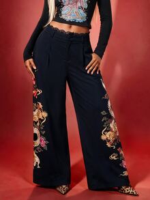 Vadaroq Women's Fall/Winter Commuter Black Chinese Graphic Long Pants,New Year Outfit - Black - View 4
