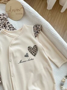 2pcs Newborn Baby Girl Cute Casual Knitted Leopard Print Ruffle Trim Long Sleeve Romper Ruffled Multicolor Polyester Pajamas Fall Winter - Multicolor - View 6