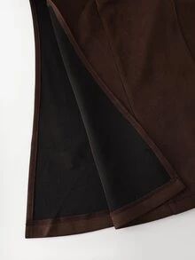 LUMIGAL Women's V-Neck Long Sleeve Waist-Cinching Hem Split Dress - Coffee Brown - View 6