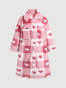 SHEIN 女童休閒日常街頭風毛茸茸長袖冬季外套 - 粉色 - 查看 6