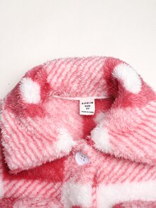 SHEIN 女童休閒日常街頭風毛茸茸長袖冬季外套 - 粉色 - 查看 3