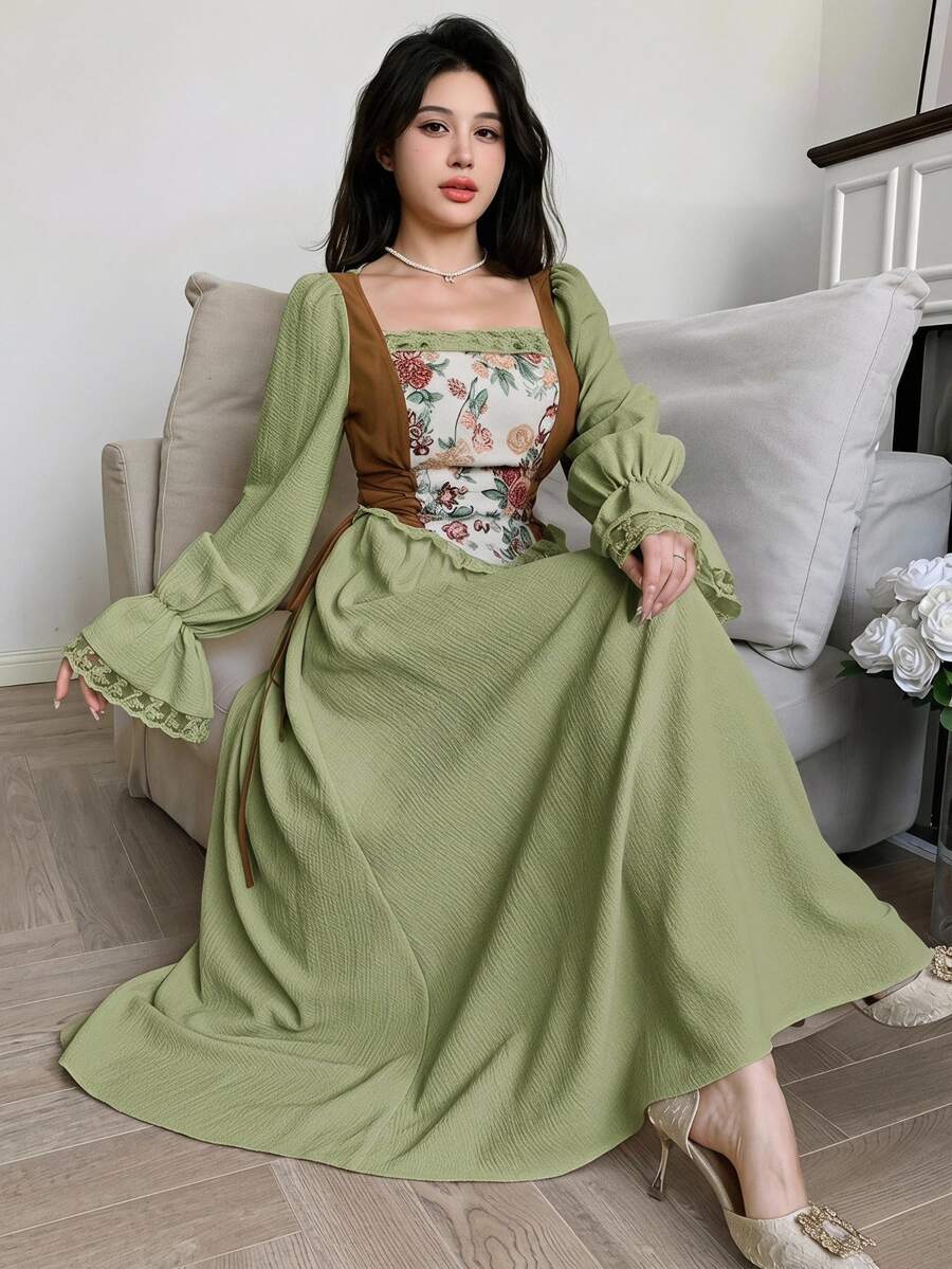 Feyla Women's Elegant Colorblock Jacquard Long Dress