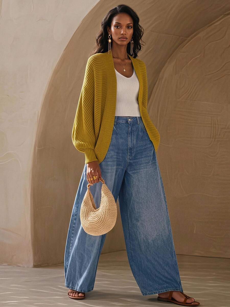 Zivah Women's Minimalist Casual Solid Color Versatile Long Sleeve Sweater, College Style Brunch Mustard Yellow Autumn