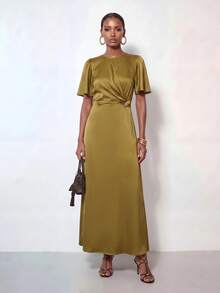 Zivah Women's Elegant Solid Color Waist-Cinching Long Dress - Mustard Yellow - View 11