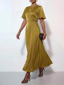 Zivah Women's Elegant Solid Color Waist-Cinching Long Dress - Mustard Yellow - View 5
