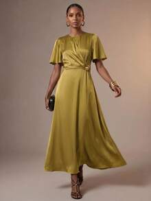 Zivah Women's Elegant Solid Color Waist-Cinching Long Dress - Mustard Yellow - View 10