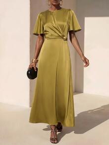 Zivah Women's Elegant Solid Color Waist-Cinching Long Dress - Mustard Yellow - View 7