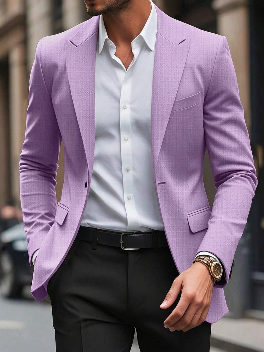 Calvornis Men Simple Long Sleeve Casual Blazer, Minimalist & Fashionable For Summer Formal For Ceremony Formal - Mauve Purple - View 1