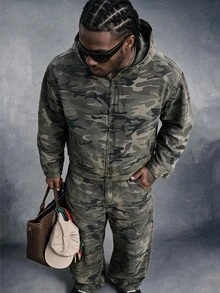 AXEPEAK Men's Washed Fashion Camouflage Set - Army Green - View 2