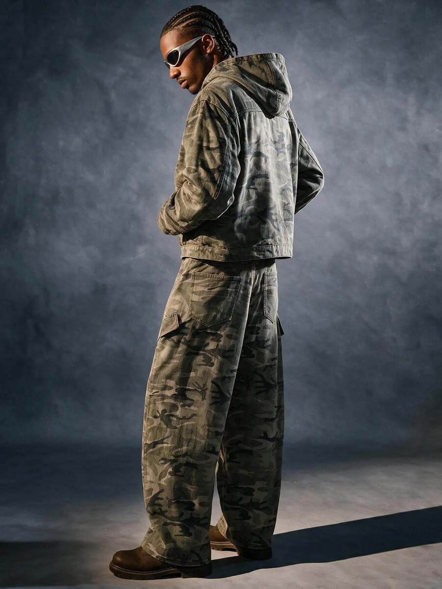 AXEPEAK Men's Washed Fashion Camouflage Set - Army Green - View 1