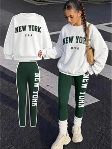 SHEIN Tween Girl Kids Casual Crew Neck Long Sleeve Letter Print Sweatshirt Set,Fall,Fall Clothes,Fall Outfits,Autumn/Winter,Christmas/Halloween,Pull - Multicolor - View 1