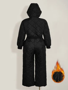 SHEIN ICON Women's Plus Size Autumn/Winter Retro Sexy Simple Casual Millennial Style Y2K Warm Diamond Quilted Black Ski Jumpsuit - Black - View 2