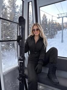 SHEIN ICON Women's Plus Size Autumn/Winter Retro Sexy Simple Casual Millennial Style Y2K Warm Diamond Quilted Black Ski Jumpsuit - Black - View 14