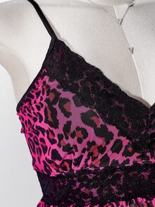 SHEIN ICON Women's Plus Size Y2K Millennium Style Contrast Lace Leopard Print Camisole Tank Top - Hot Pink - View 11