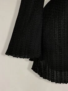 SHEIN ICON 女款大尺碼麻花編織V領黑色洋裝 秋季 - 黑色 - 查看 7