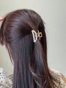 DAZY Faux Pearl Decor Hair Claw Casual Claw Clips Hair Jaw - Gold - View 8