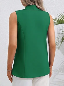 Vionelle Plus Size Women's Solid Color Single Button Casual Versatile Commute Travel Blazer Vest - Green - View 2