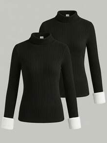 SHEIN 2件組女童冬季T恤套裝 - 黑色 - 查看 3