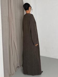 Allurite Elegant Dark Brown Long Cardigan Sweater For Fall, Casual Lazy Style For Party Everyday, Date, Street Wear And Daily Outfit For Women - Coffee Brown - View 2