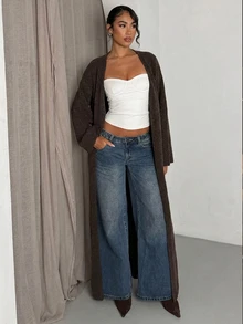 Allurite Elegant Dark Brown Long Cardigan Sweater For Fall, Casual Lazy Style For Party Everyday, Date, Street Wear And Daily Outfit For Women - Coffee Brown - View 5