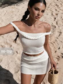 Swim SXY White Knit Elastic Waistband With Water Ripple Design Element Knit Skirt - White - View 8