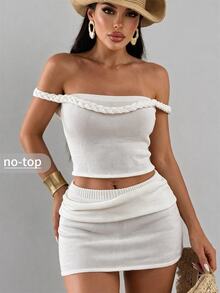 Swim SXY White Knit Elastic Waistband With Water Ripple Design Element Knit Skirt - White - View 1