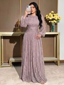 Feyla Plus Lantern Sleeve Lace Dress - Baby Pink - View 1