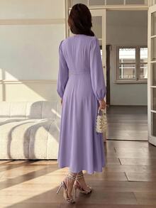 Feyla Charming Lavender Midi Dress For Women With Delicate Lace Detail And Flowing Skirt - Lilac Purple - View 3