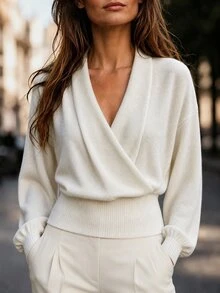 Balvessa Sweater Lengan Panjang Wanita Warna Polos Kasual Serbaguna untuk Pemakaian Harian - Aprikot - View 4