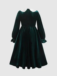 SHEIN Tween女孩秋冬款簡約保暖內裡加厚派對度假休閒聚會洋裝 - 黑色 - 查看 8