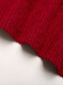SHEIN 青少年女孩秋冬保暖內裡加厚羅紋休閒簡約聖誕長洋裝 - 紅色 - 查看 8