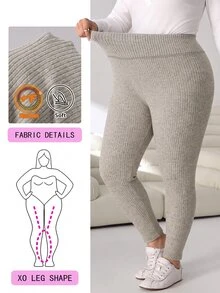Solflare Plus Size Women Solid Color High Waist Casual Versatile Leggings - Khaki - View 1