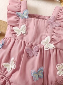 SHEIN 新生女宝宝可爱蝴蝶荷叶边连体衣，夏季 - 淺粉色 - 查看 3