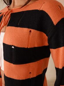 Glamine Women's Street Style Striped Colorblock Tie-Front Knit Cardigan - Multicolor - View 5