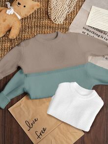 SHEIN 3pcs/Set Baby Boy Casual Loose Fit Crew Neck Long Sleeve Sweater Set, Suitable For Summer Fall Winter - Multicolor - View 3