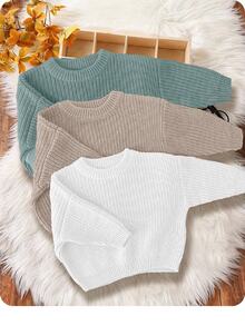 SHEIN 3pcs/Set Baby Boy Casual Loose Fit Crew Neck Long Sleeve Sweater Set, Suitable For Summer Fall Winter - Multicolor - View 1