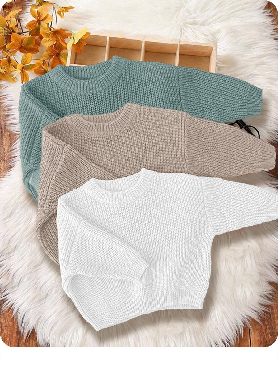 SHEIN 3pcs/Set Baby Boy Casual Loose Fit Crew Neck Long Sleeve Sweater Set, Suitable For Summer Fall Winter - Multicolor - View 1