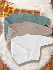 SHEIN 3pcs/Set Baby Boy Casual Loose Fit Crew Neck Long Sleeve Sweater Set, Suitable For Summer Fall Winter - Multicolor - View 2