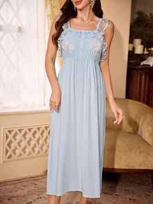 PalaceNights Court Style Heavy Embroidery Fabric Lace Trim Women's Set - Blue - View 4